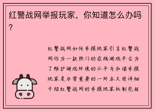 红警战网举报玩家，你知道怎么办吗？